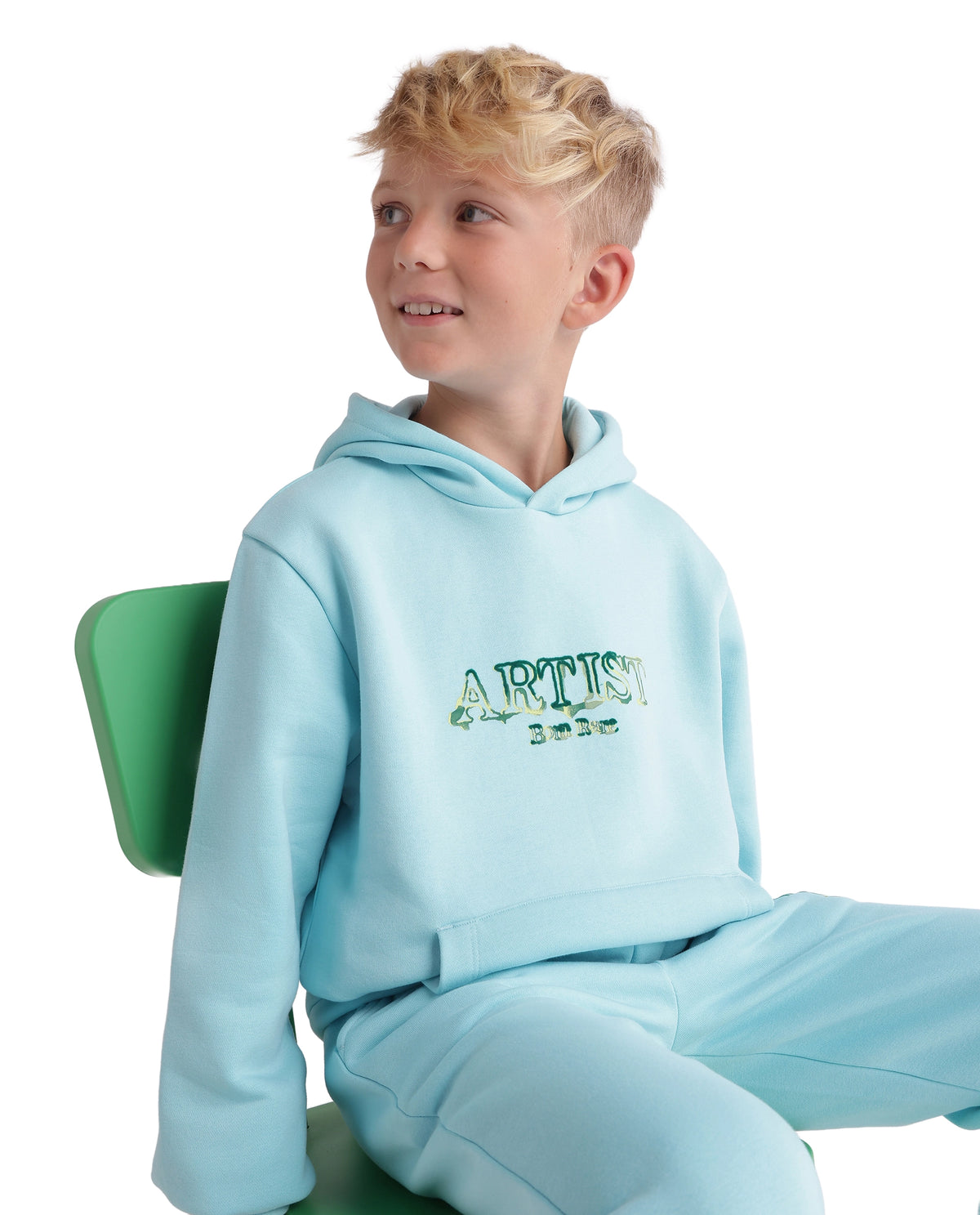 Rare Ones Kids Blane Pastel Blue Cotton Blend Fabric Hooded Pull-On Closure Oversized Fit Flock Print Sweatshirt