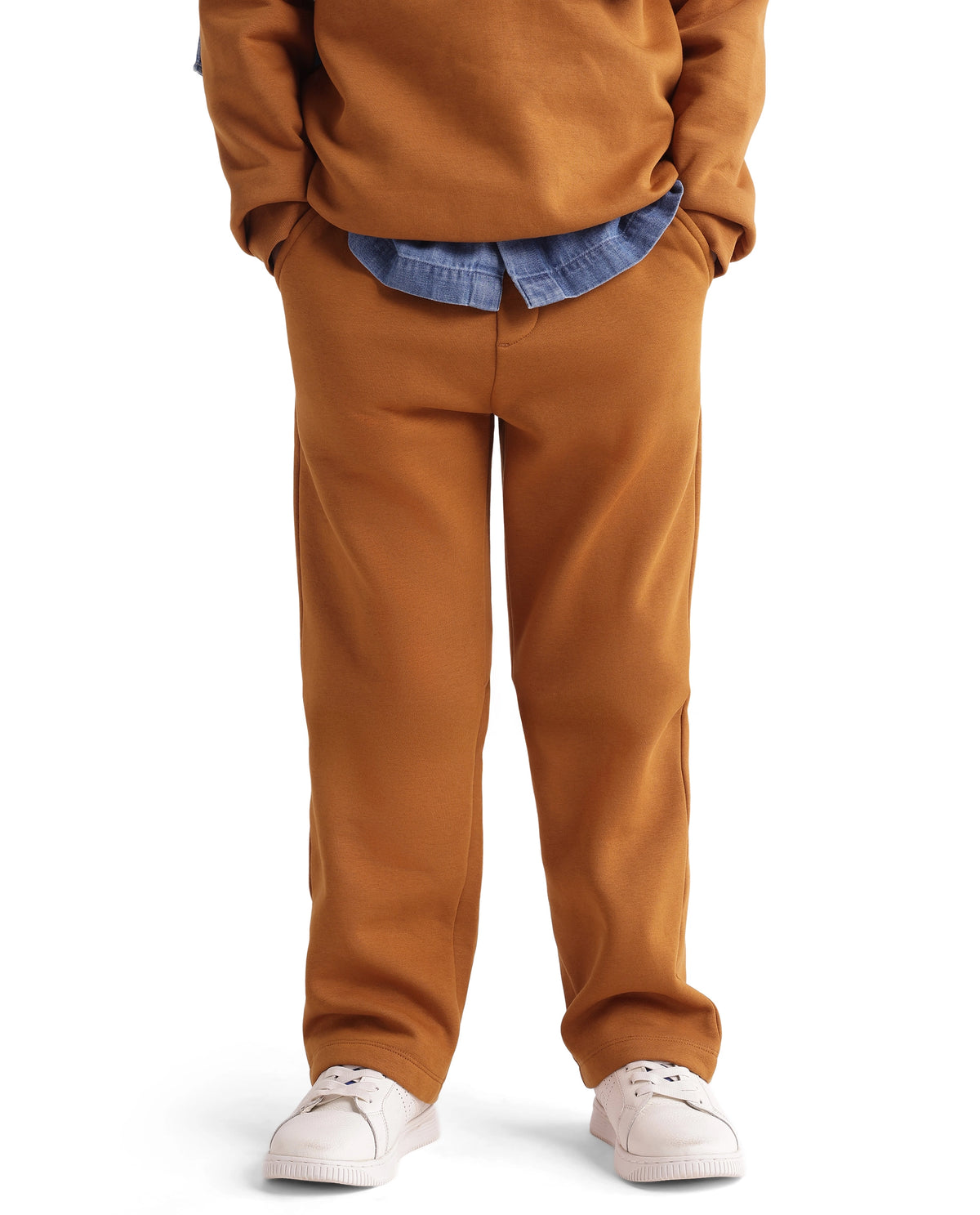 Rare Ones Kids Consi-B Mustard Cotton Blend Fabric Drawstring Closure Straight Fit Plain Track Pant