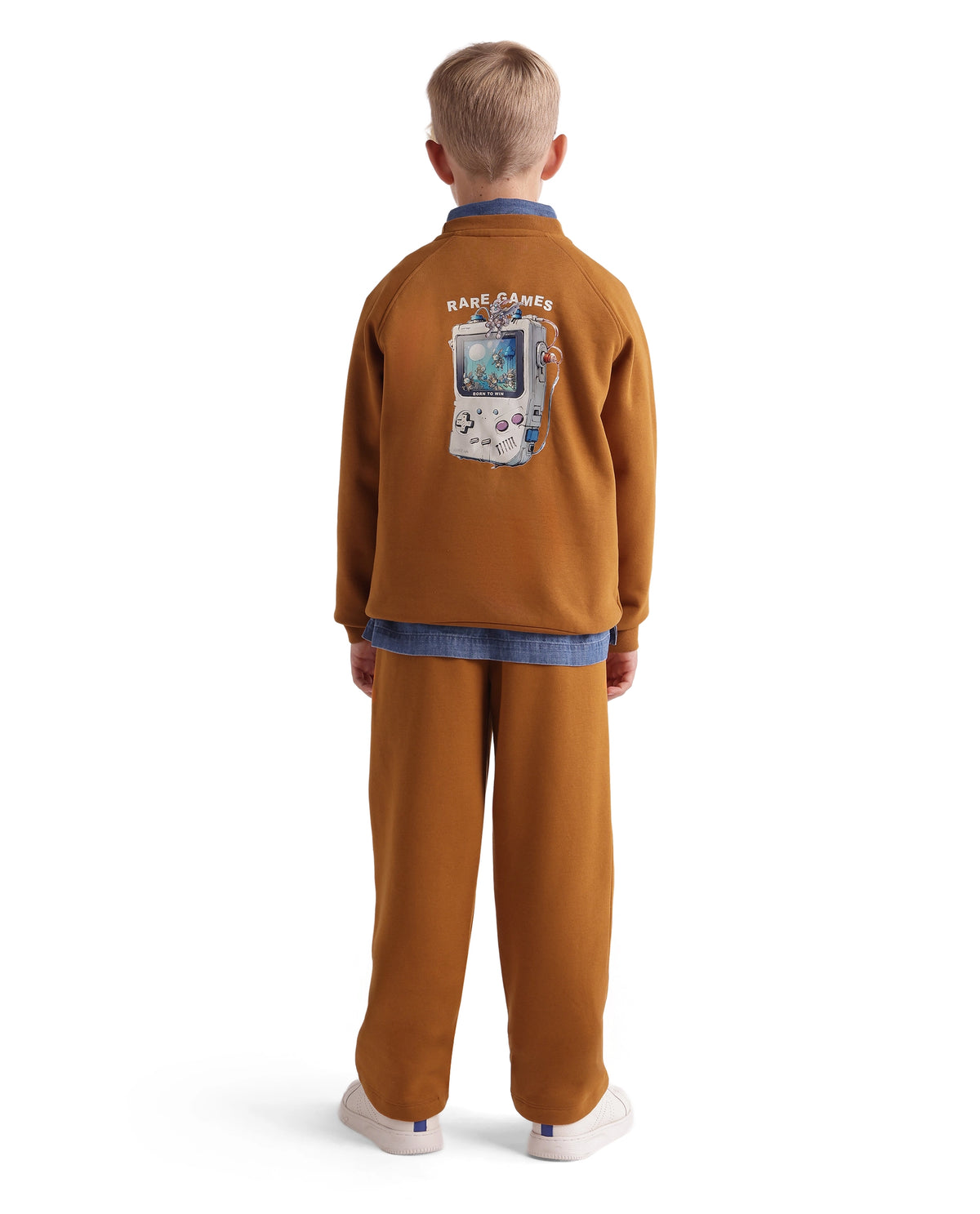 Rare Ones Kids Consi-B Mustard Cotton Blend Fabric Drawstring Closure Straight Fit Plain Track Pant