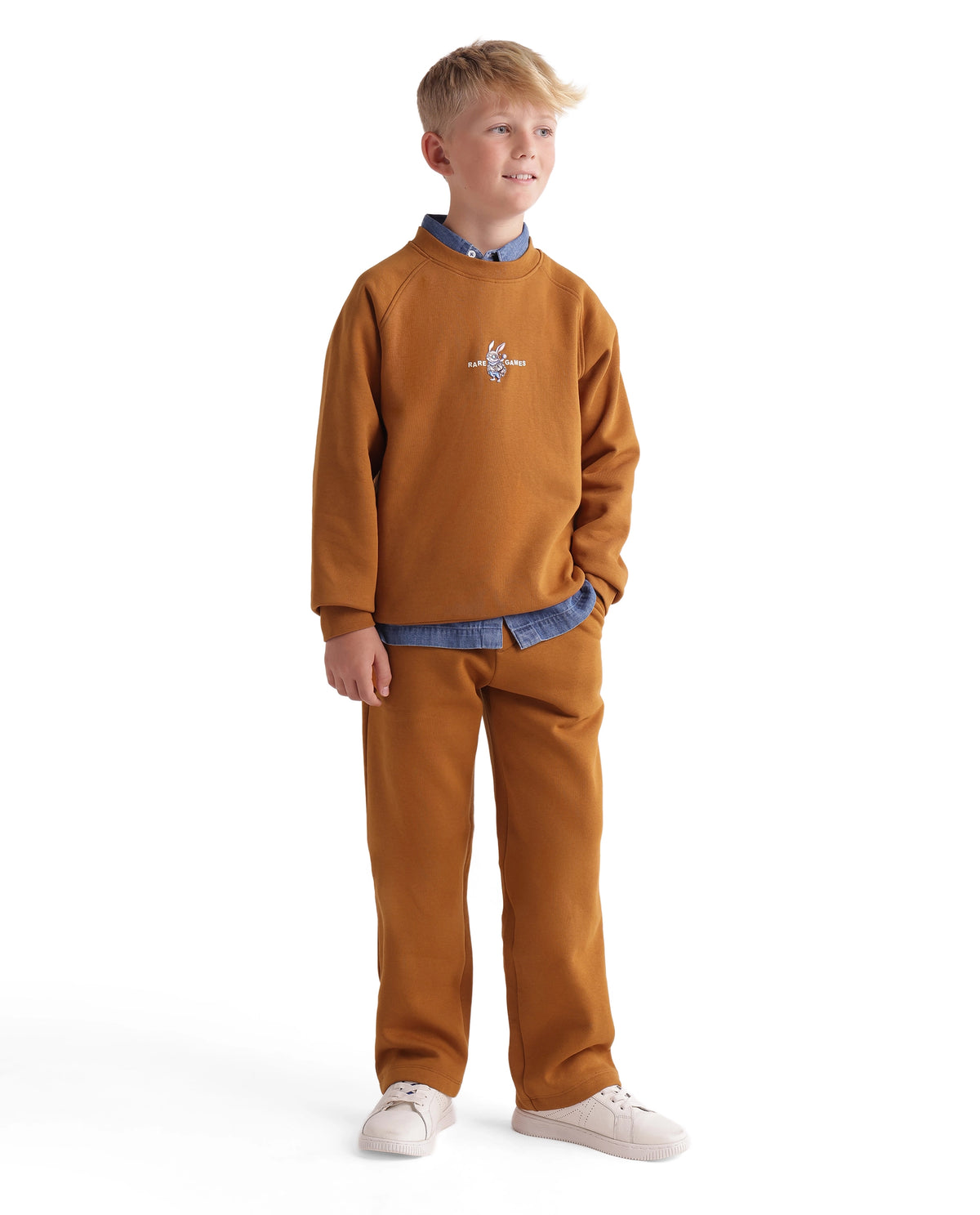 Rare Ones Kids Consi-B Mustard Cotton Blend Fabric Drawstring Closure Straight Fit Plain Track Pant