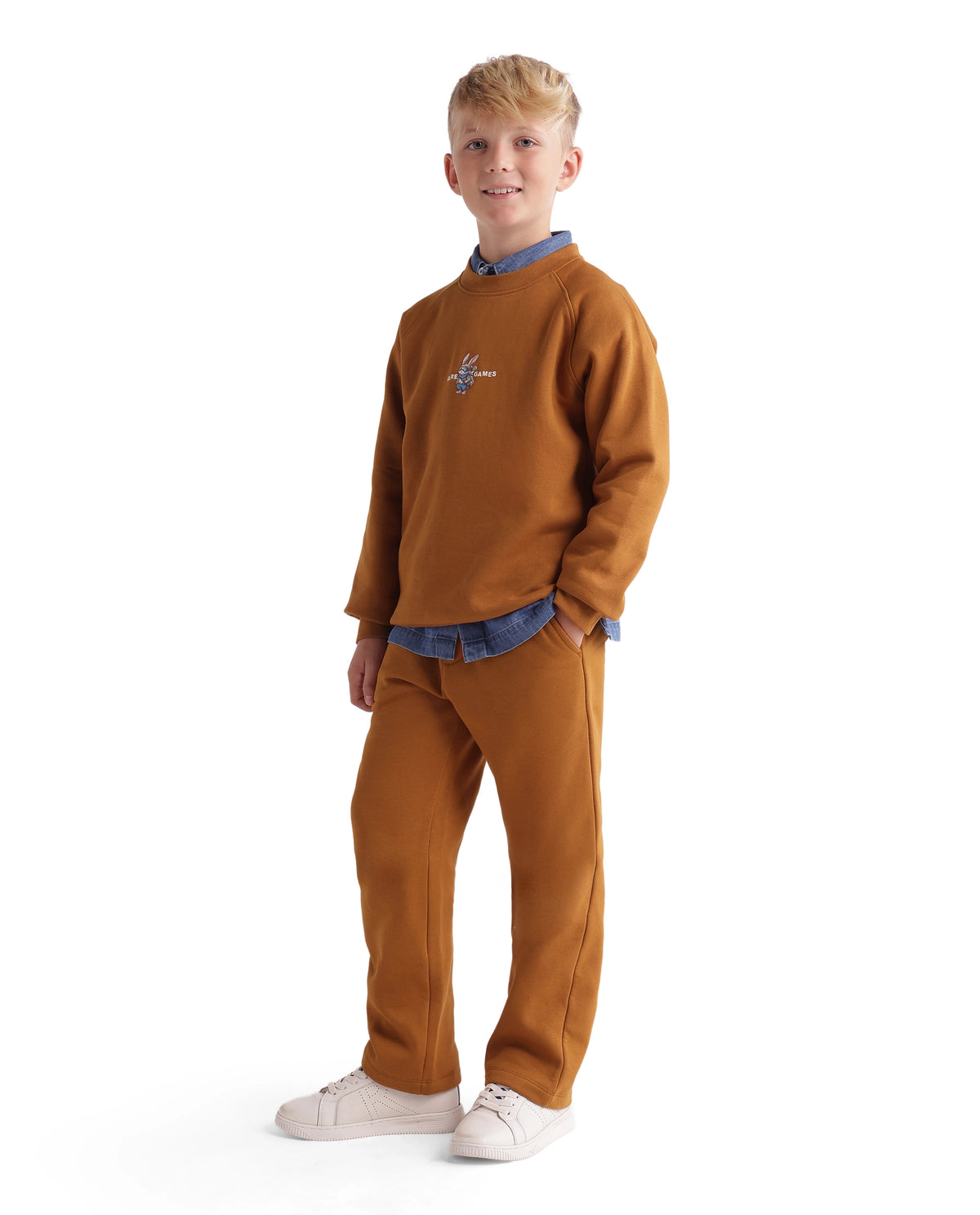 Rare Ones Kids Consi-B Mustard Cotton Blend Fabric Drawstring Closure Straight Fit Plain Track Pant