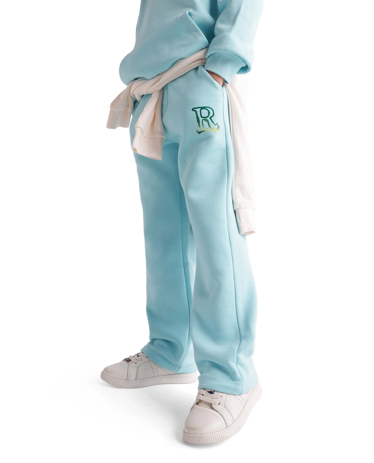 Rare Ones Kids Blane-B Pastel Blue Cotton Blend Fabric Drawstring Closure Straight Fit Flock Print Track Pant
