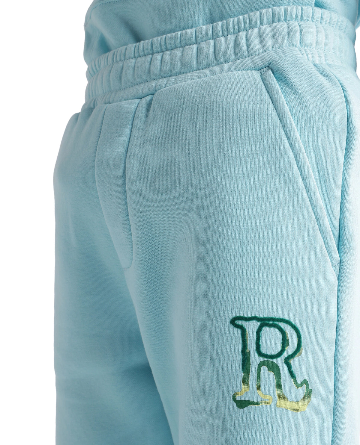 Rare Ones Kids Blane-B Pastel Blue Cotton Blend Fabric Drawstring Closure Straight Fit Flock Print Track Pant