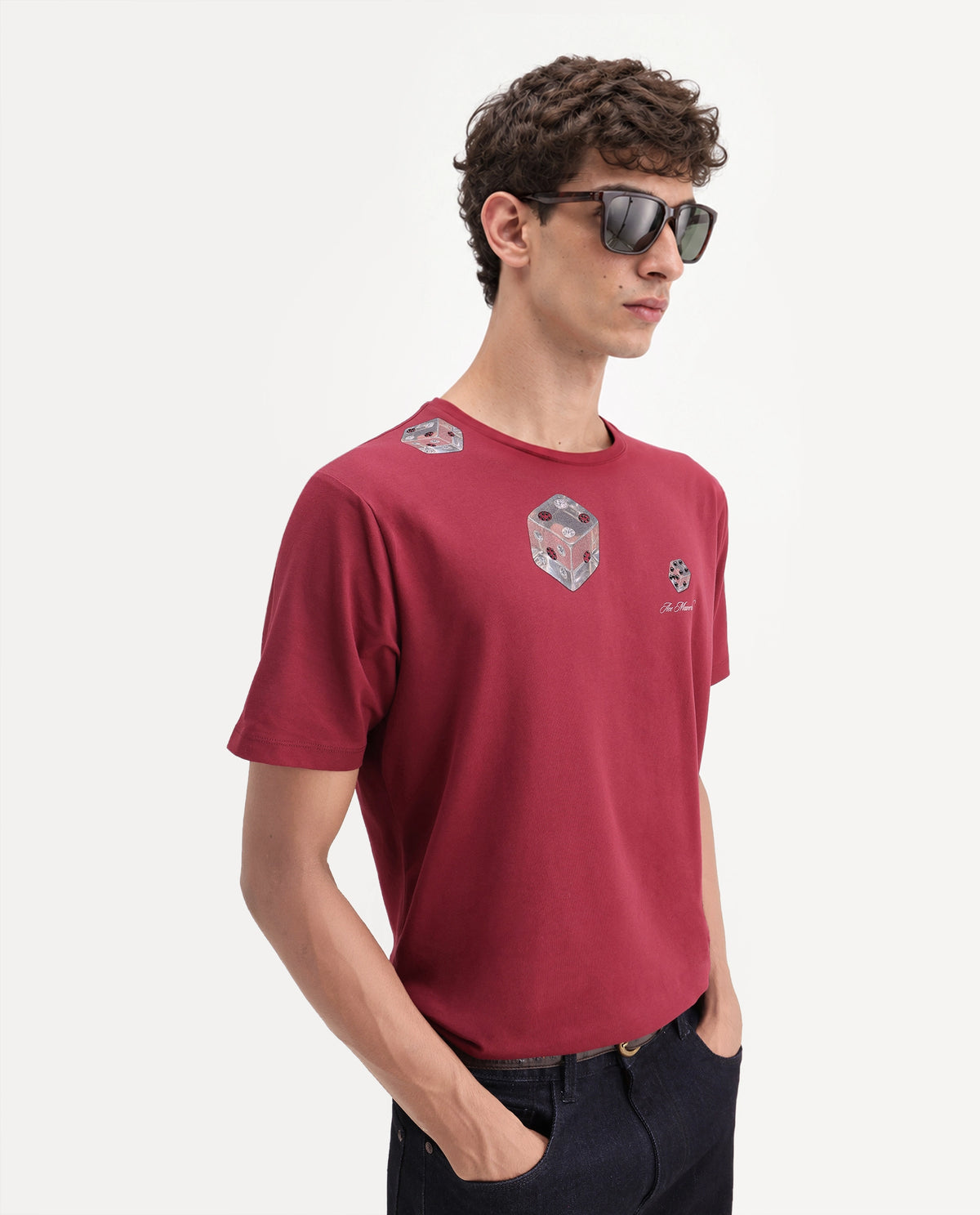 Rare Rabbit Men's Cote Dark Maroon Cotton Blend Crew Neck Regular Graphic Print T-Shirt