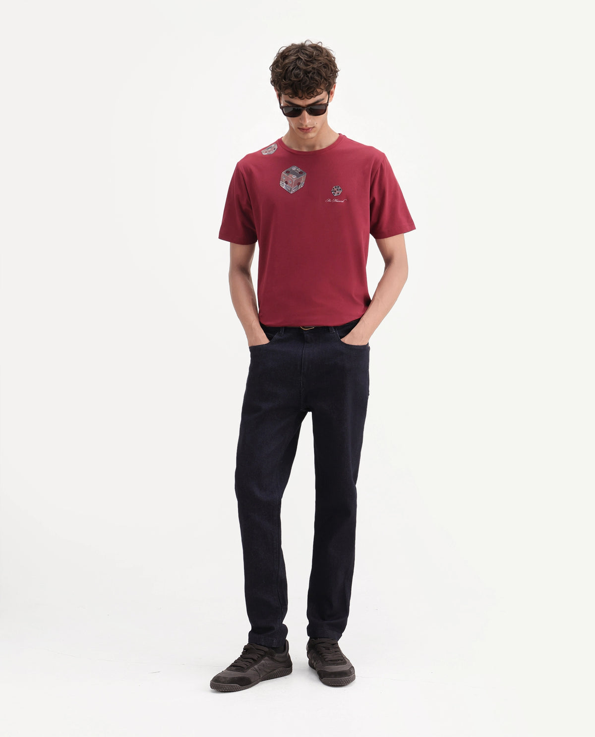Rare Rabbit Men's Cote Dark Maroon Cotton Blend Crew Neck Regular Graphic Print T-Shirt
