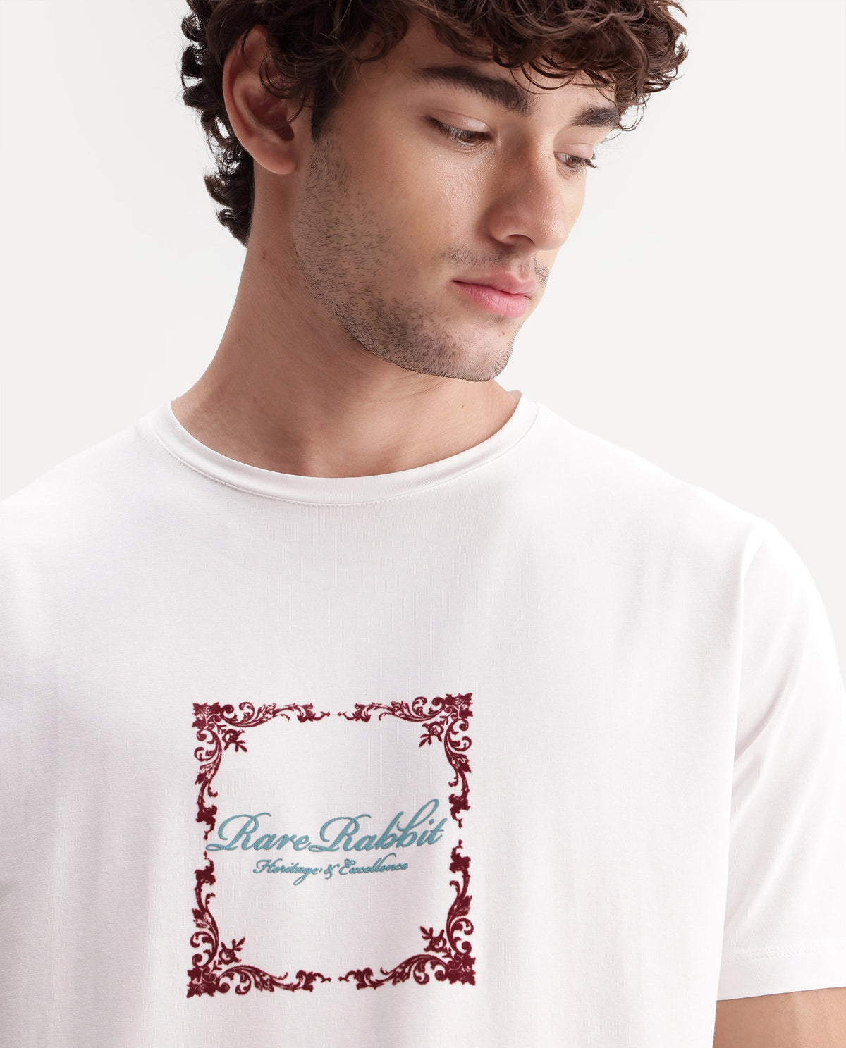 Rare Rabbit Men's Zante Off White Cotton Blend Crew Neck Regular Graphic Print T-Shirt