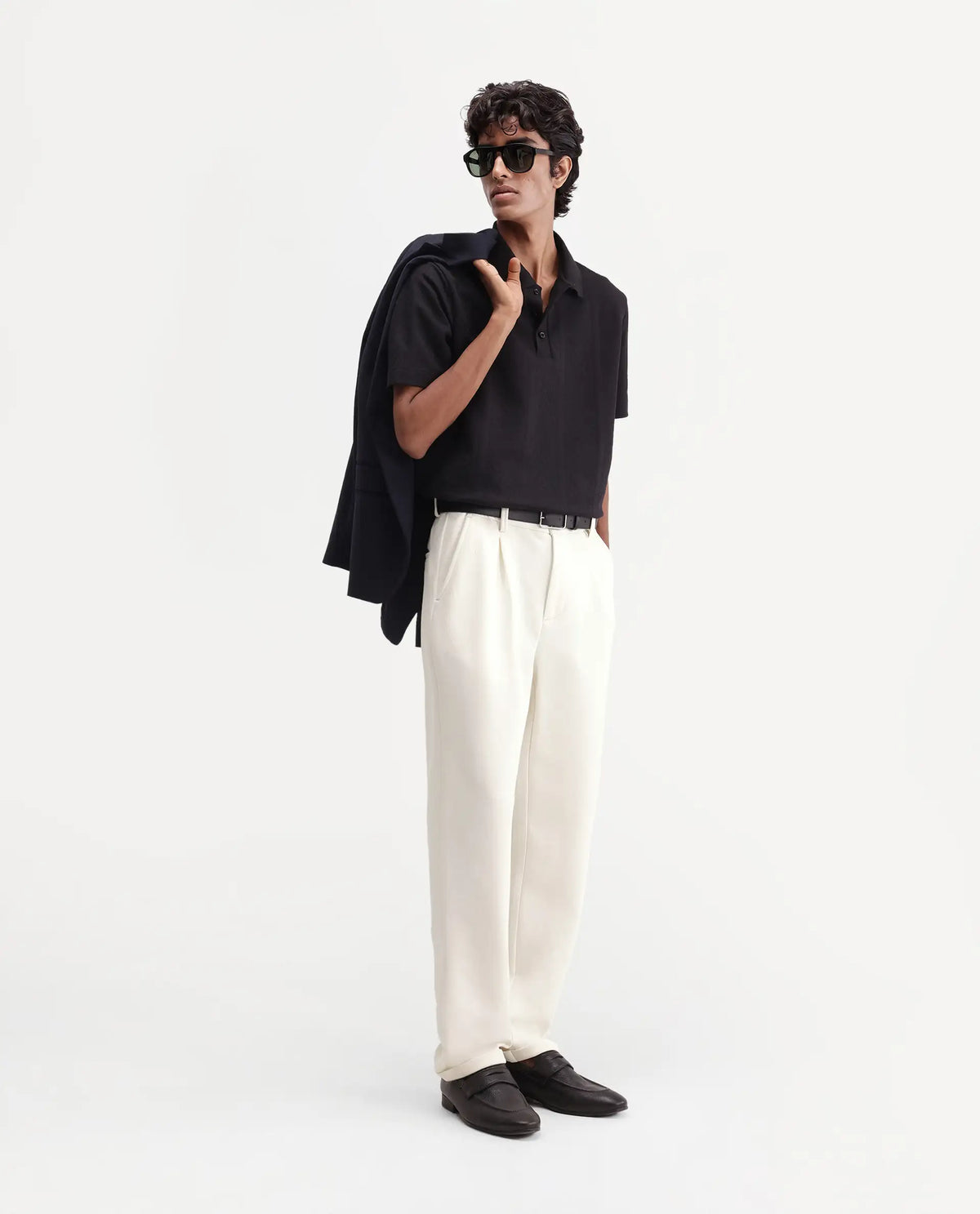 Rare Rabbit Men's Zor Off White Cotton Blend  Relaxed Plain Trouser