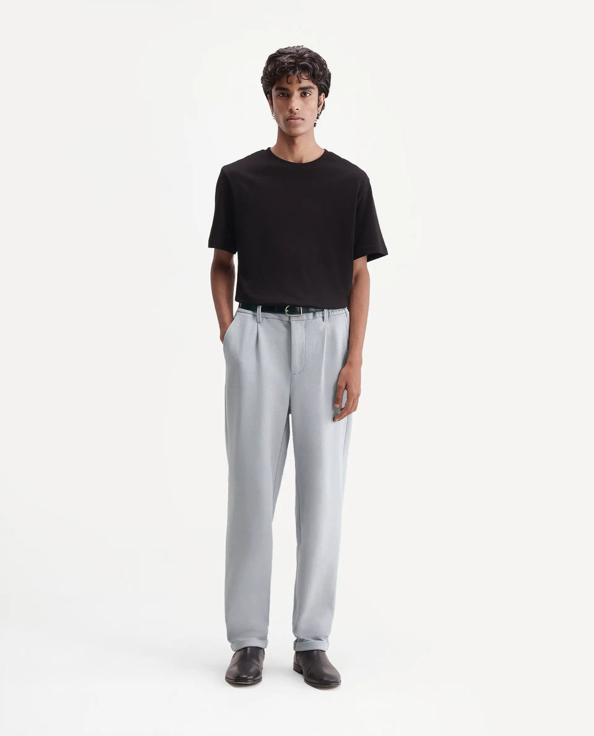 Rare Rabbit Men's Zor Light Grey Cotton Blend  Relaxed Plain Trouser
