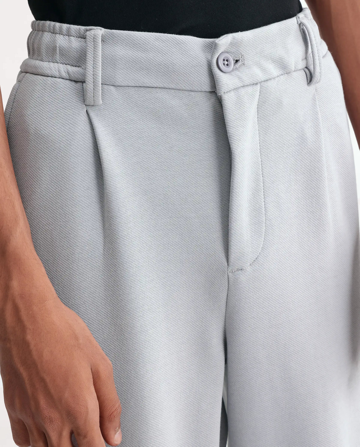 Rare Rabbit Men's Zor Light Grey Cotton Blend  Relaxed Plain Trouser