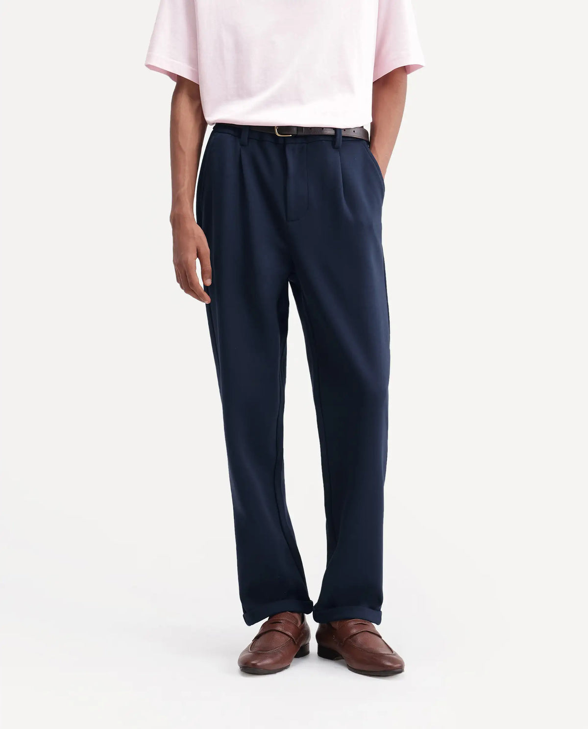 Rare Rabbit Men's Zor Navy Cotton Blend  Relaxed Plain Trouser