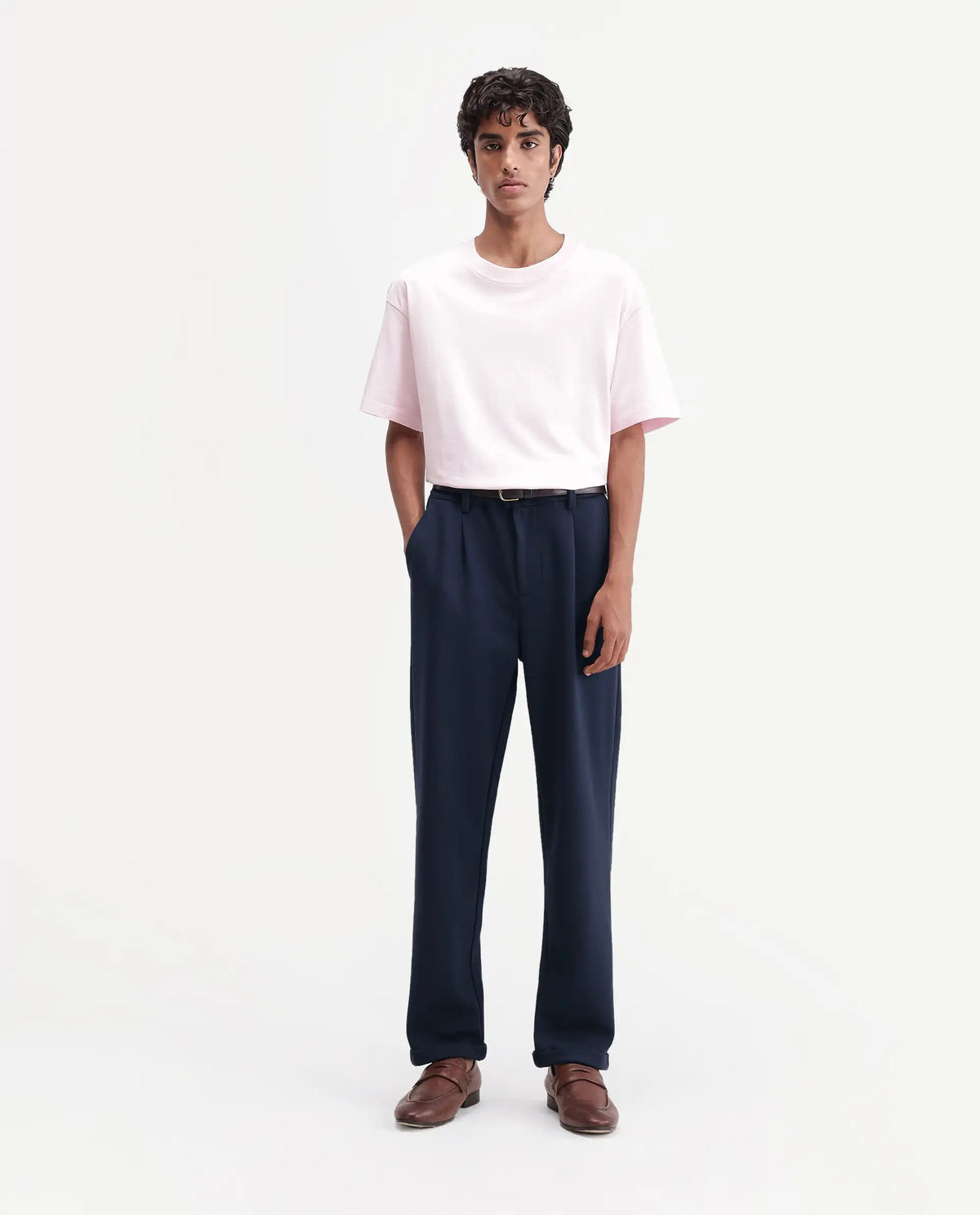 Rare Rabbit Men's Zor Navy Cotton Blend  Relaxed Plain Trouser
