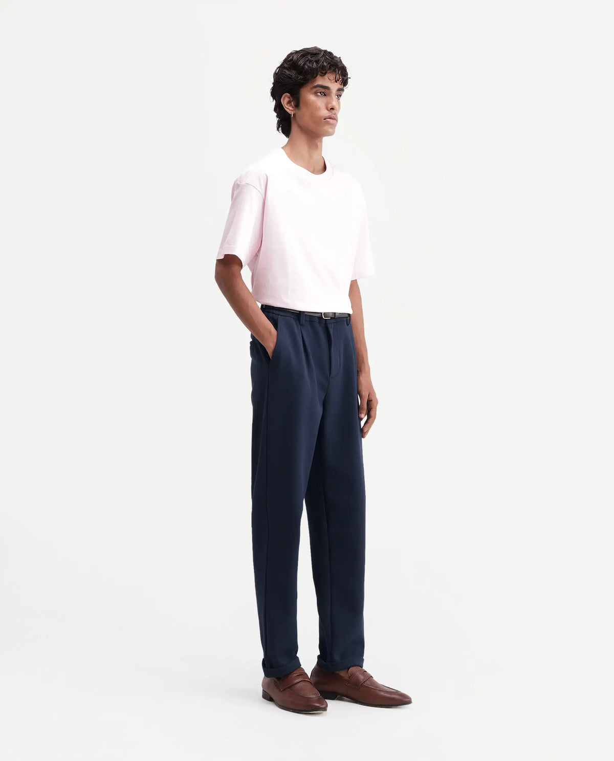 Rare Rabbit Men's Zor Navy Cotton Blend  Relaxed Plain Trouser
