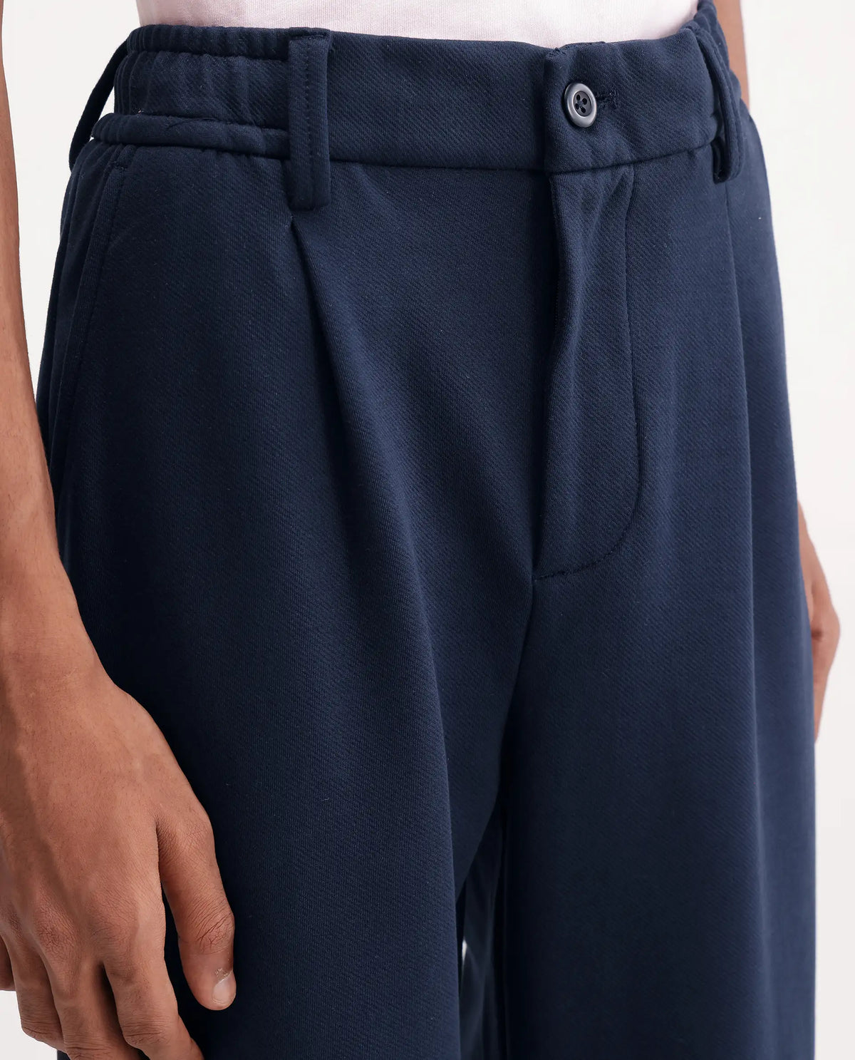 Rare Rabbit Men's Zor Navy Cotton Blend  Relaxed Plain Trouser