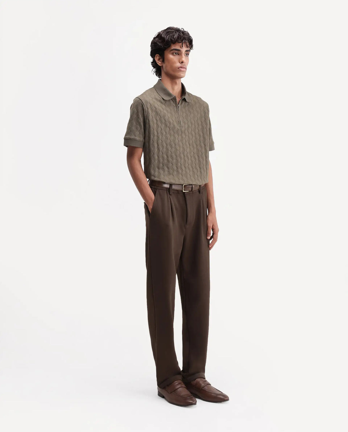 Rare Rabbit Men's Zor Dark Brown Cotton Blend  Relaxed Plain Trouser