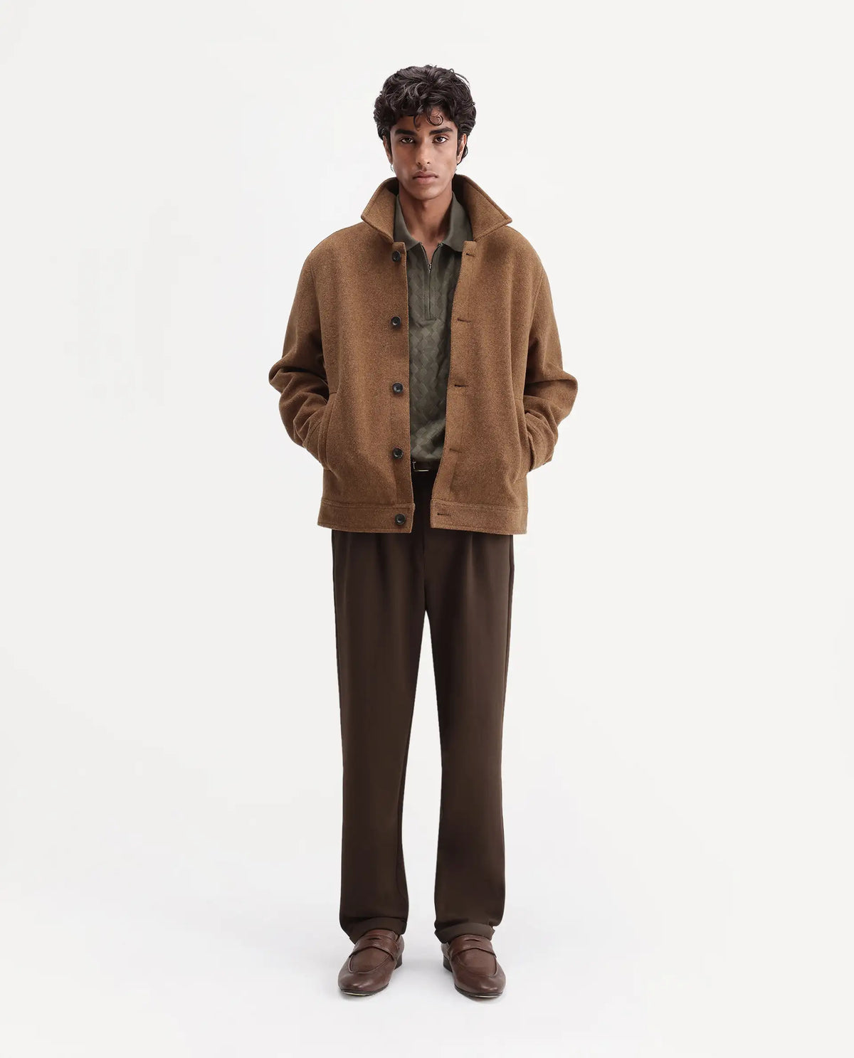 Rare Rabbit Men's Zor Dark Brown Cotton Blend  Relaxed Plain Trouser