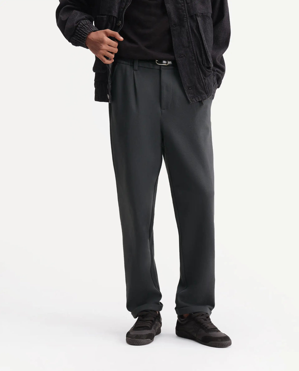 Rare Rabbit Men's Zor Dark Grey Cotton Blend  Relaxed Plain Trouser