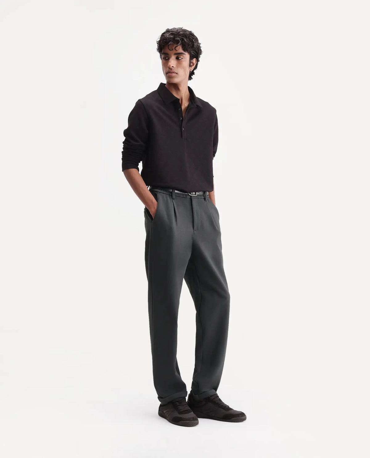 Rare Rabbit Men's Zor Dark Grey Cotton Blend  Relaxed Plain Trouser