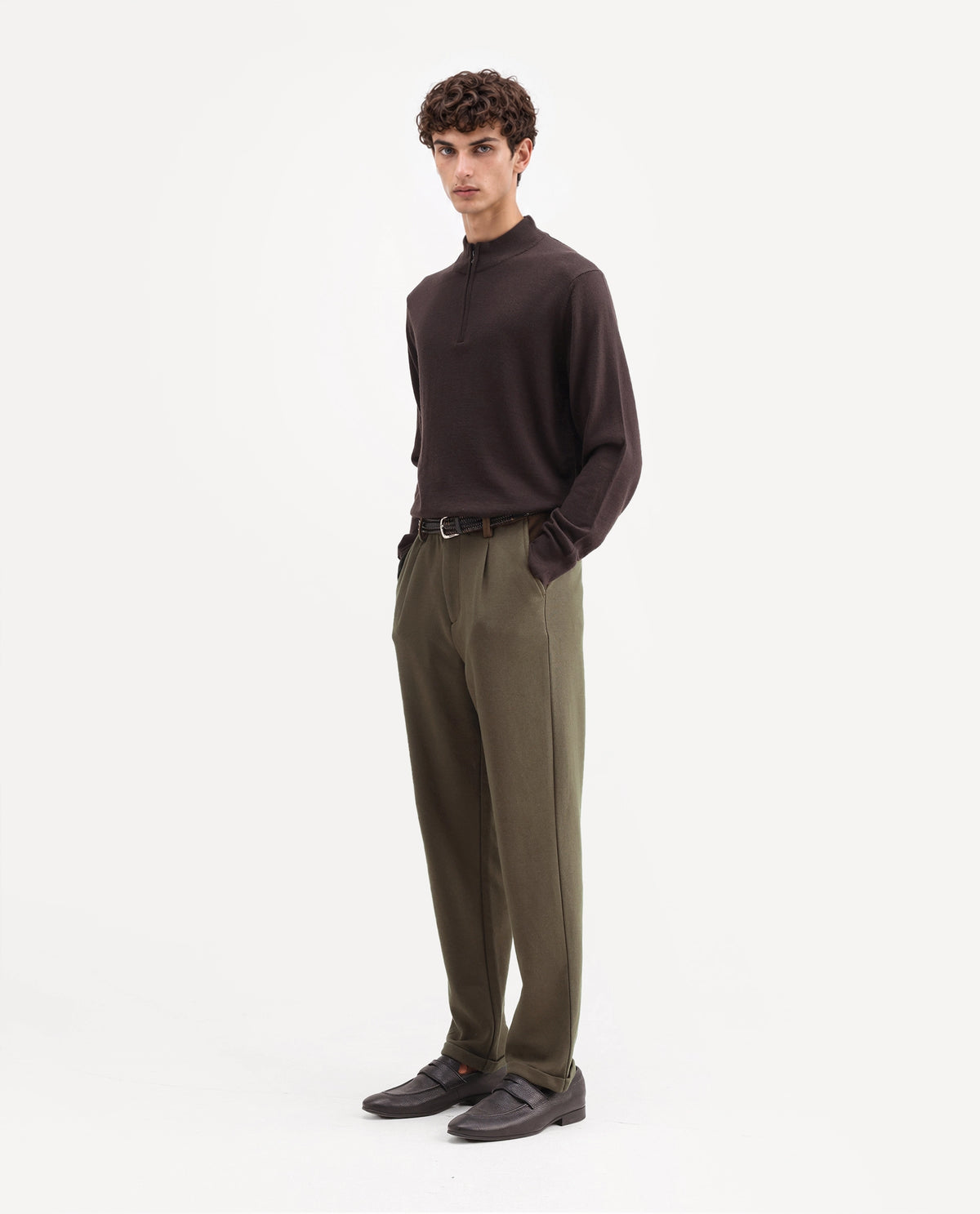 Rare Rabbit Men's Zeko Olive Cotton Blend  Straight Plain Trouser