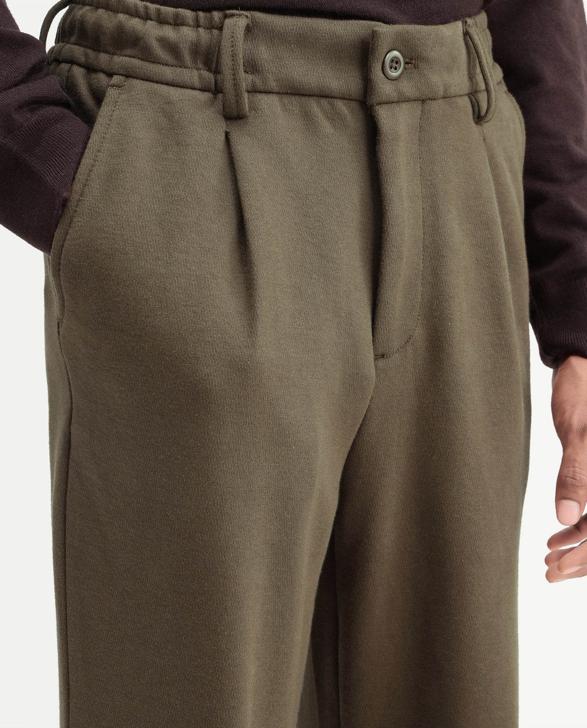 Rare Rabbit Men's Zeko Olive Cotton Blend  Straight Plain Trouser