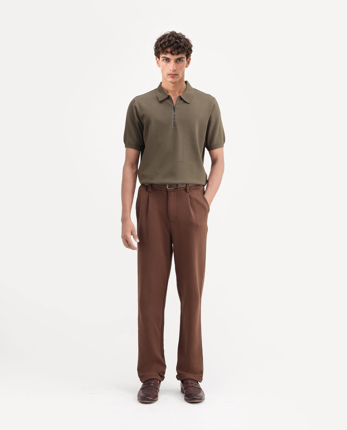 Rare Rabbit Men's Zeko Brown Cotton Blend  Straight Plain Trouser