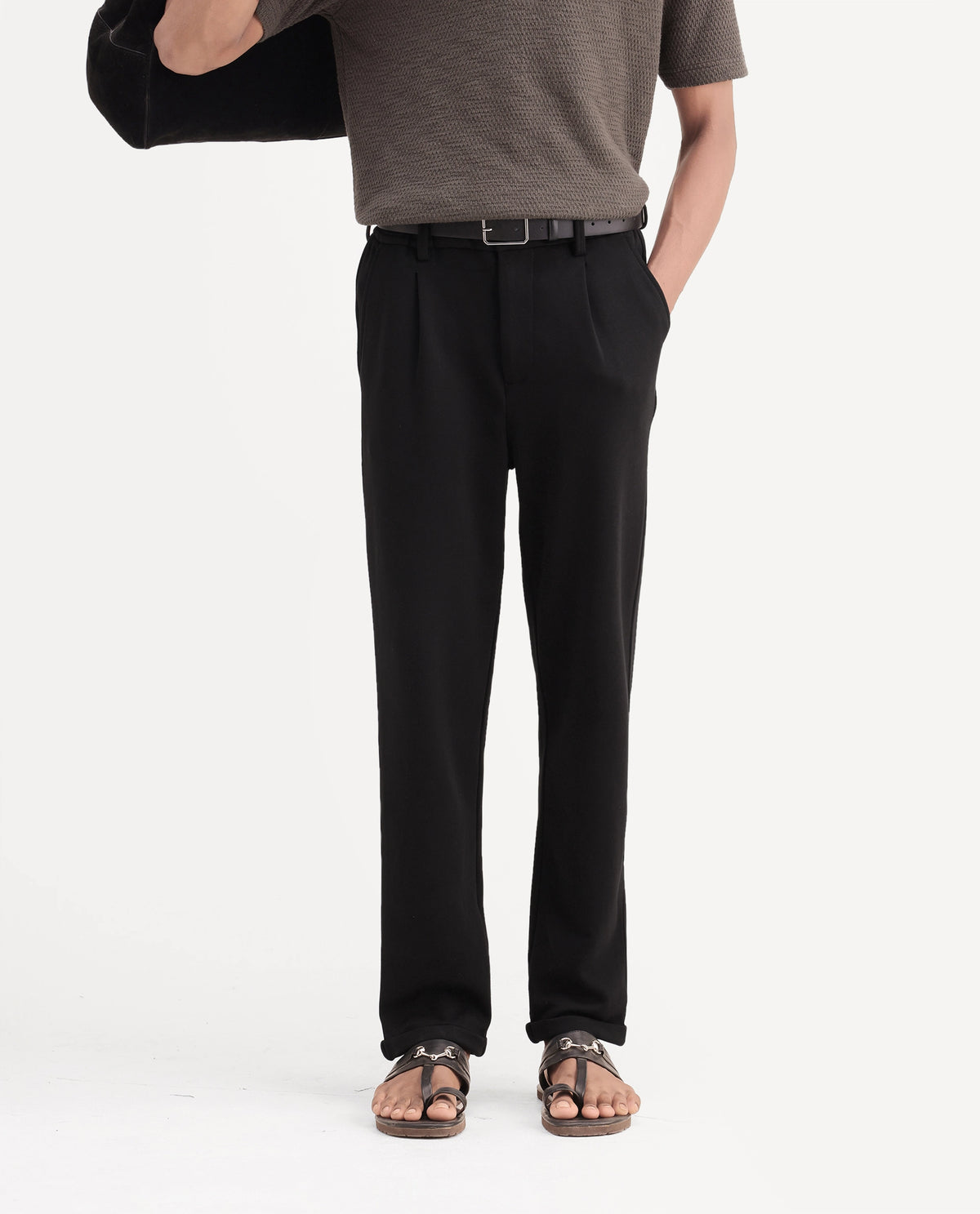 Rare Rabbit Men's Zeko Black Cotton Blend  Straight Plain Trouser