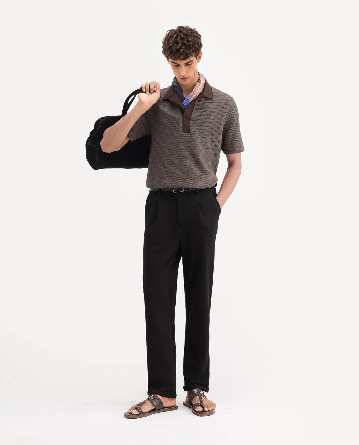 Rare Rabbit Men's Zeko Black Cotton Blend  Straight Plain Trouser