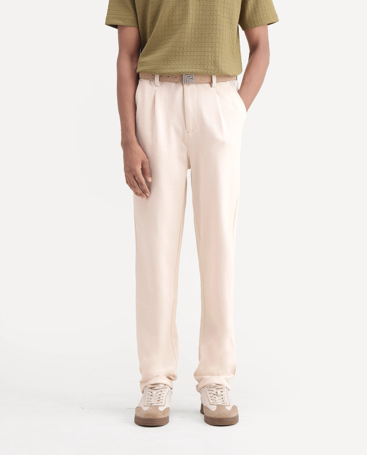 Rare Rabbit Men's Zeko Off White Cotton Blend  Straight Plain Trouser