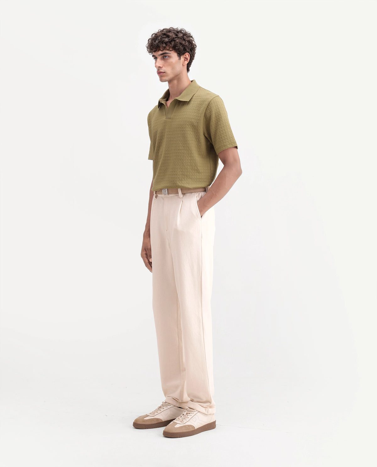 Rare Rabbit Men's Zeko Off White Cotton Blend  Straight Plain Trouser