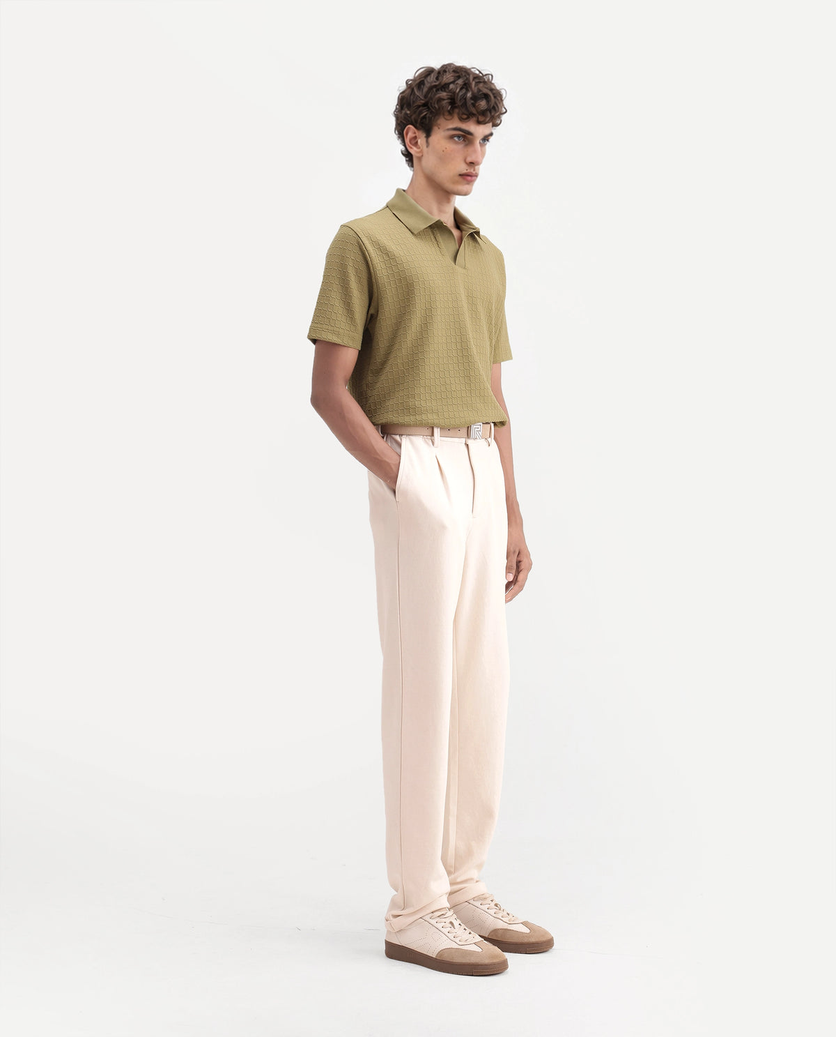 Rare Rabbit Men's Zeko Off White Cotton Blend  Straight Plain Trouser