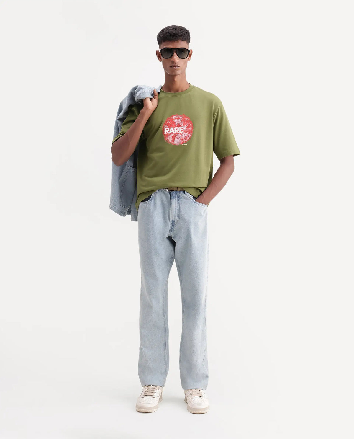 Rare Rabbit Men's Solane Dusky Olive Cotton Crew Neck Relaxed Graphic Print T-Shirt