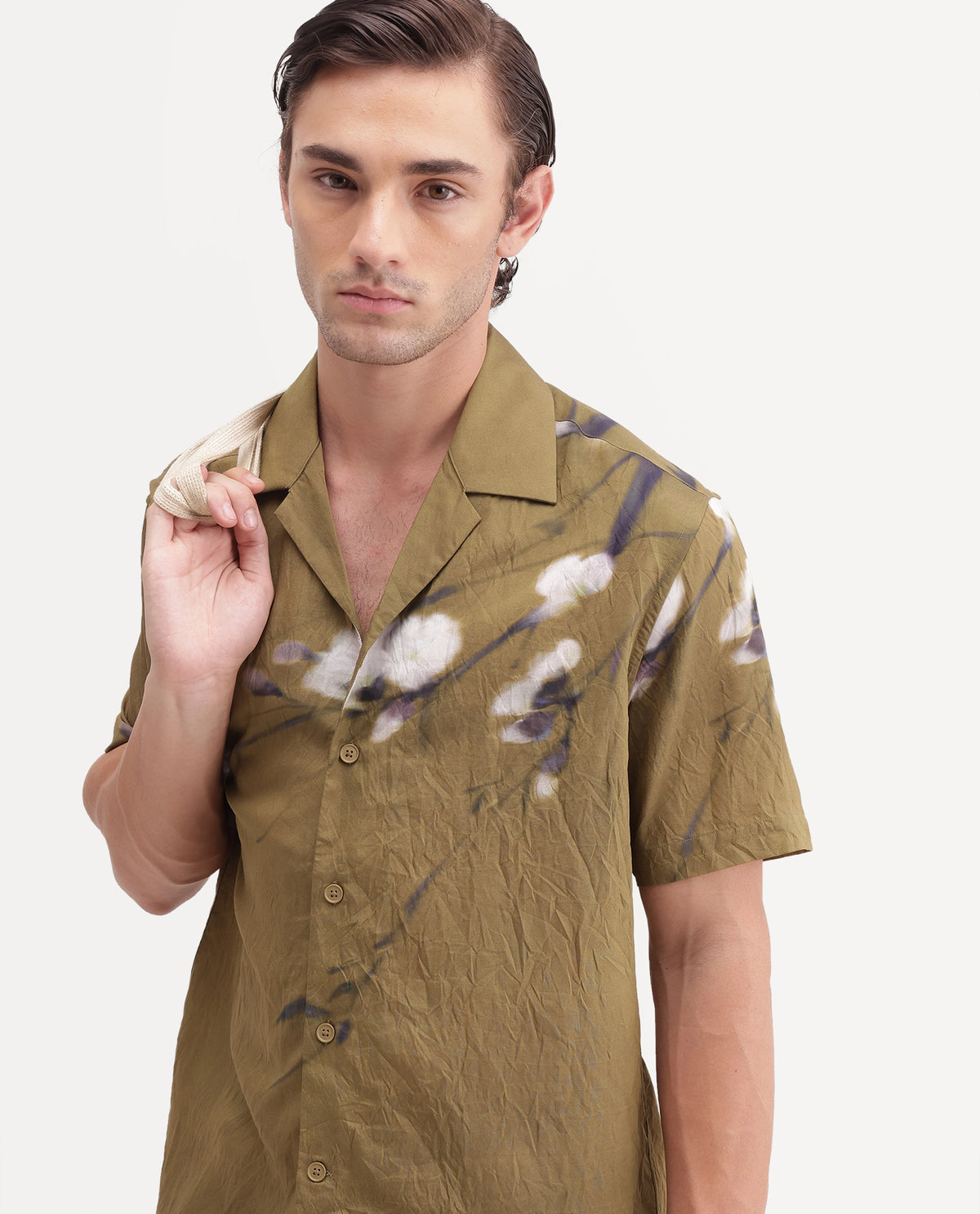Rare Rabbit Men's Zovek-26 Light Green Viscose Blend Cuban Collar Relaxed Floral Print Shirt