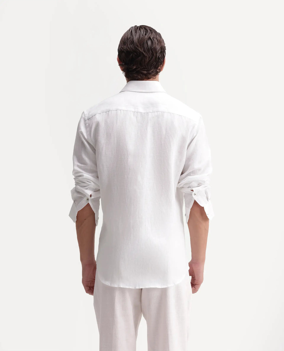 Rare Rabbit Men's Nong White Linen Blend Spread Collar Regular Embroidered Shirt