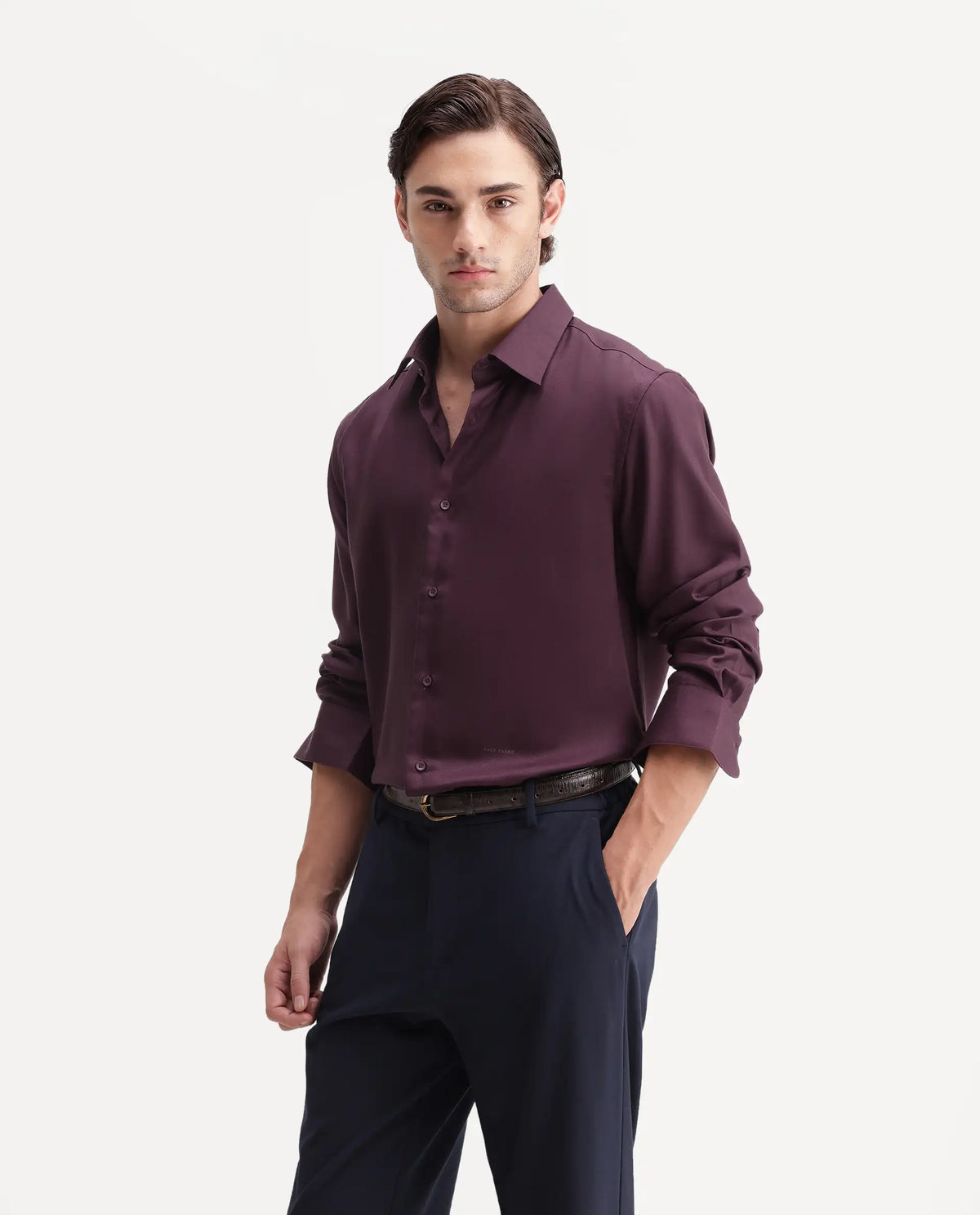 Rare Rabbit Men's Pare Maroon Cotton Blend Button-Down Collar Regular Plain Shirt