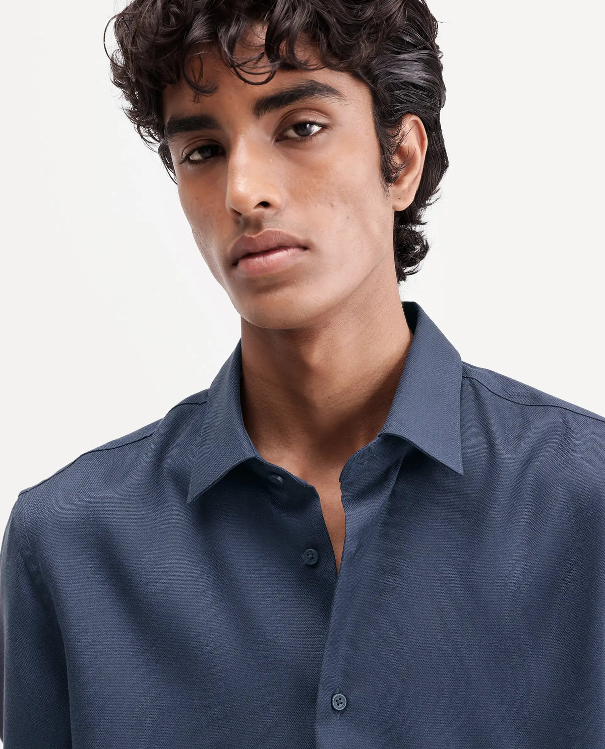 Rare Rabbit Men's Pare Blue Cotton Blend Button-Down Collar Regular Plain Shirt