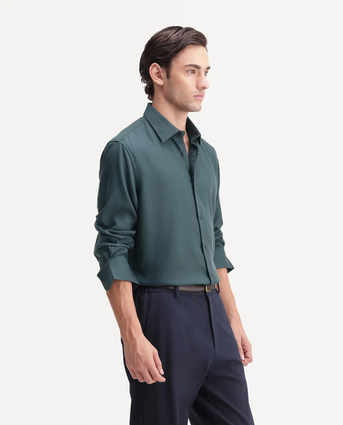 Rare Rabbit Men's Pare Teal Cotton Blend Button-Down Collar Regular Plain Shirt