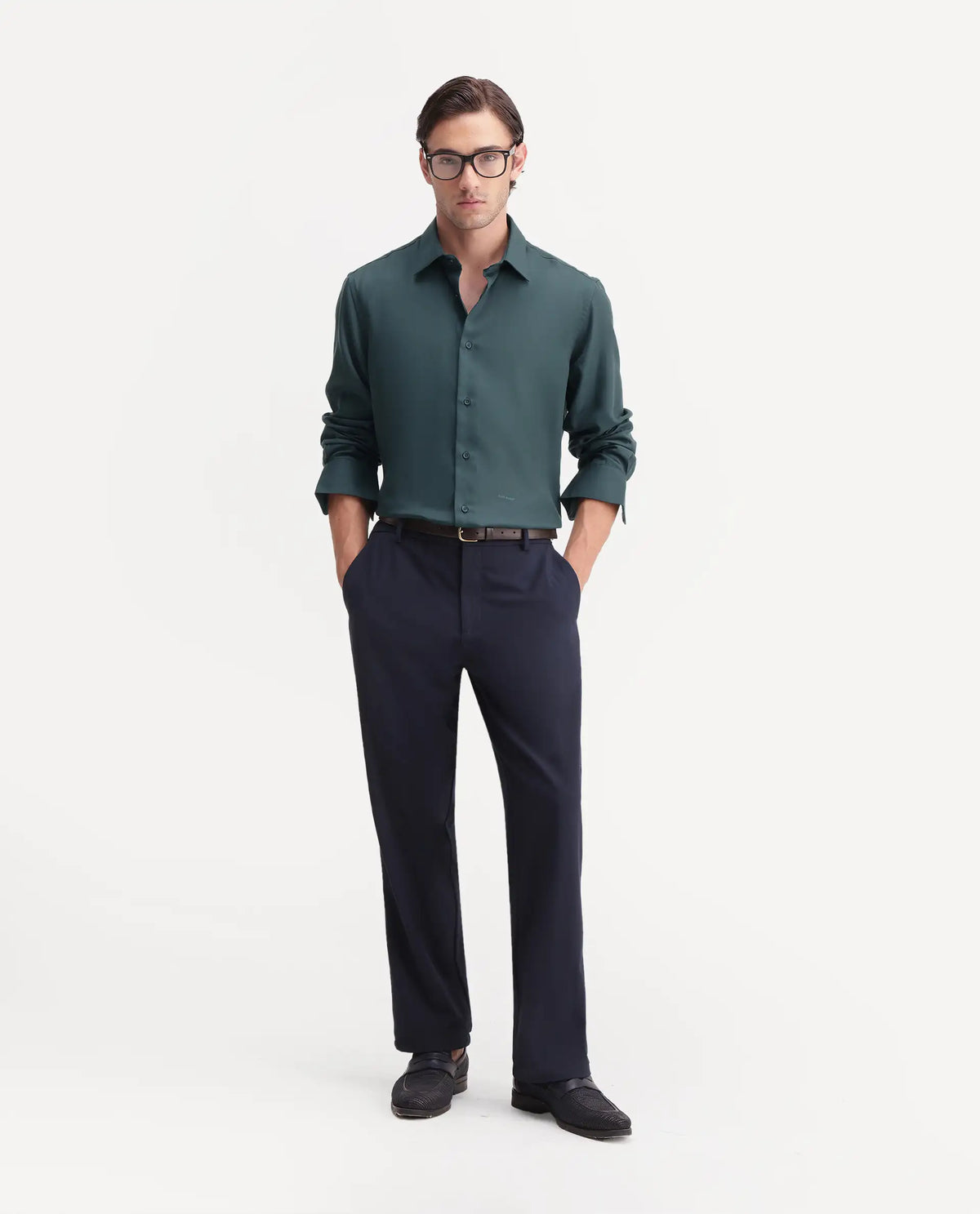 Rare Rabbit Men's Pare Teal Cotton Blend Button-Down Collar Regular Plain Shirt