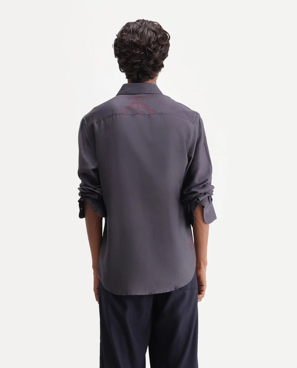 Rare Rabbit Men's Darko Dark Grey Cotton Blend Spread Collar Regular Geometric Print Shirt
