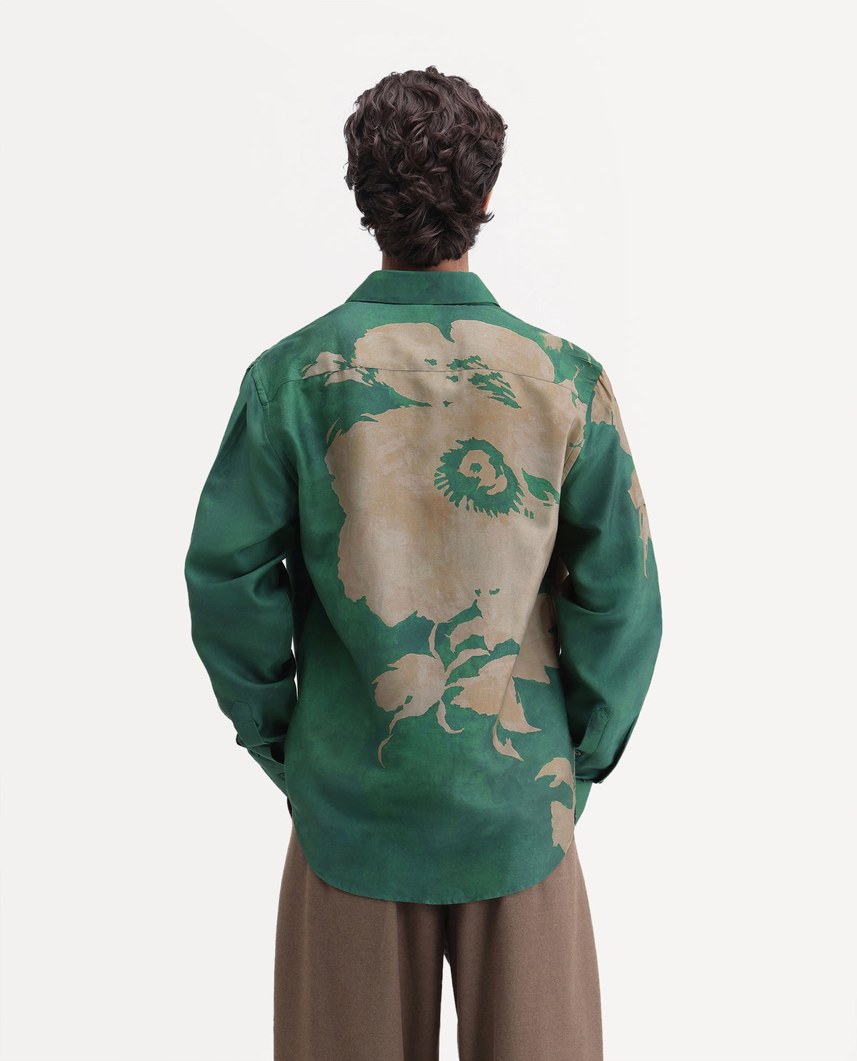Rare Rabbit Men's Leth Green Cotton Blend Spread Collar Regular Floral Print Shirt