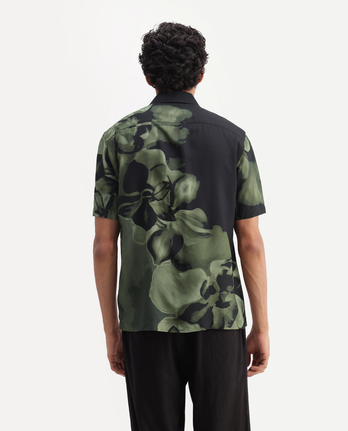 Rare Rabbit Men's Videro Dark Green Viscose Spread Collar Button Regular Floral Print Shirt