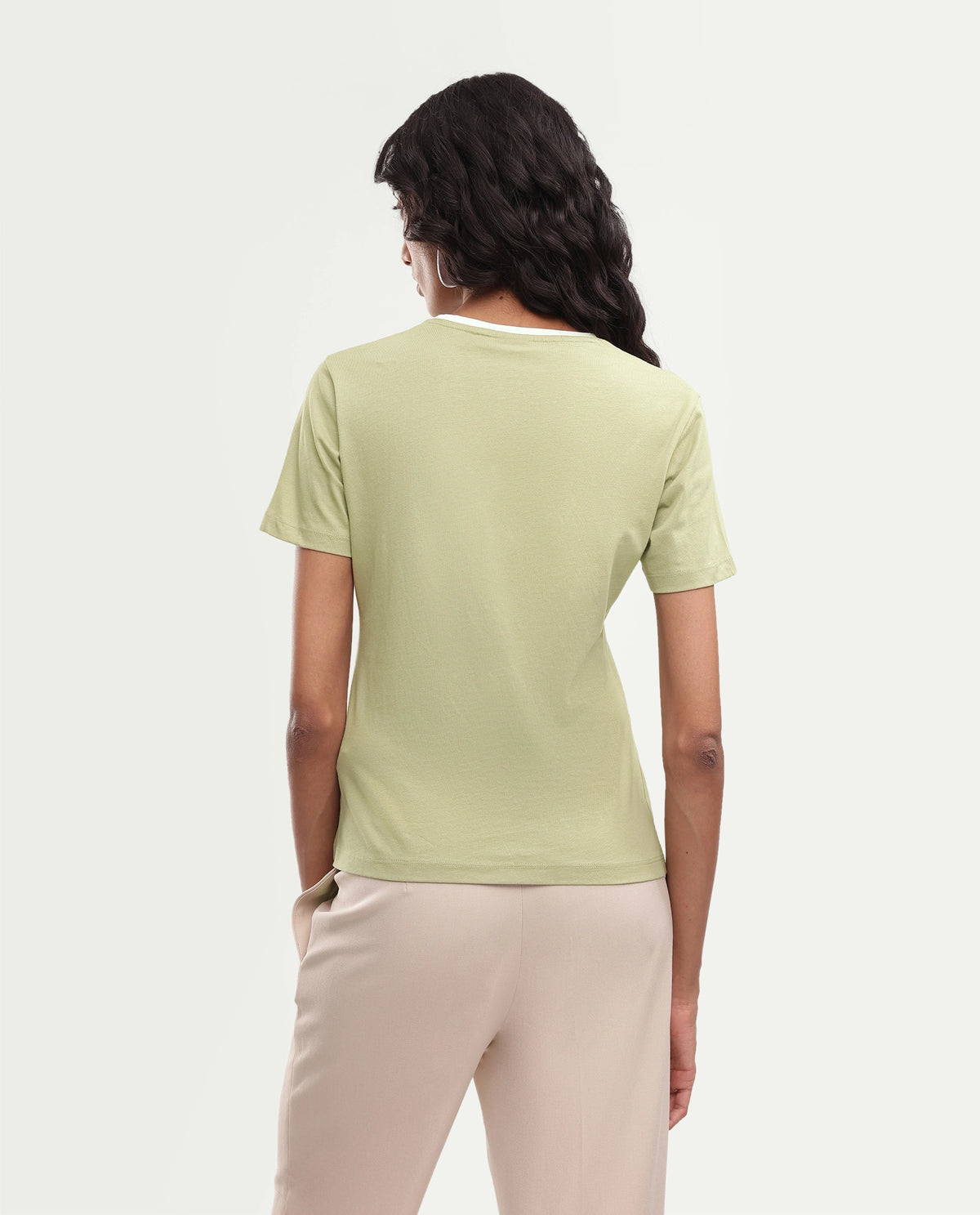 Rareism Women's Cosmes Light Green Cotton Crew Neck Regular Hd Print T-Shirt