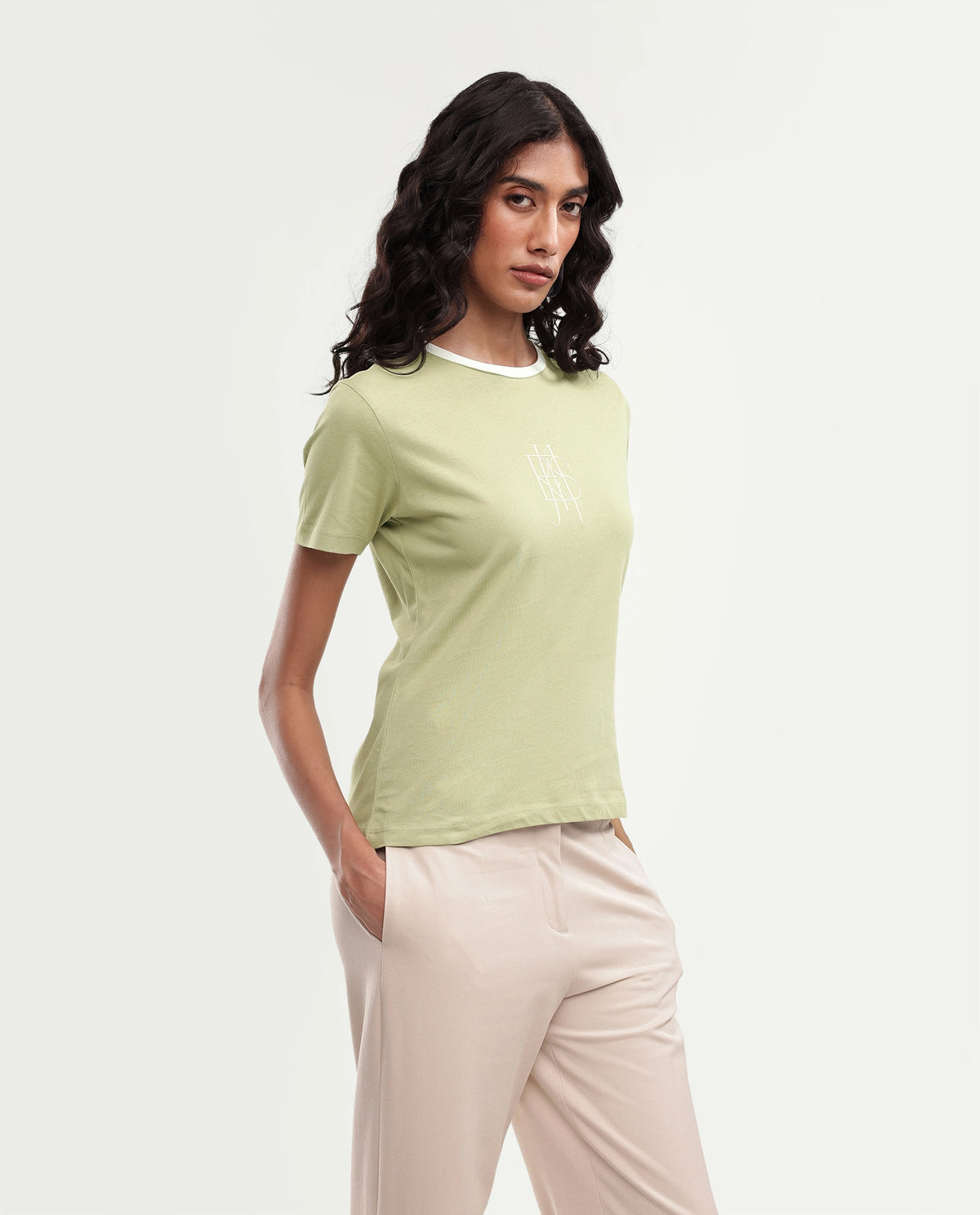 Rareism Women's Cosmes Light Green Cotton Crew Neck Regular Hd Print T-Shirt