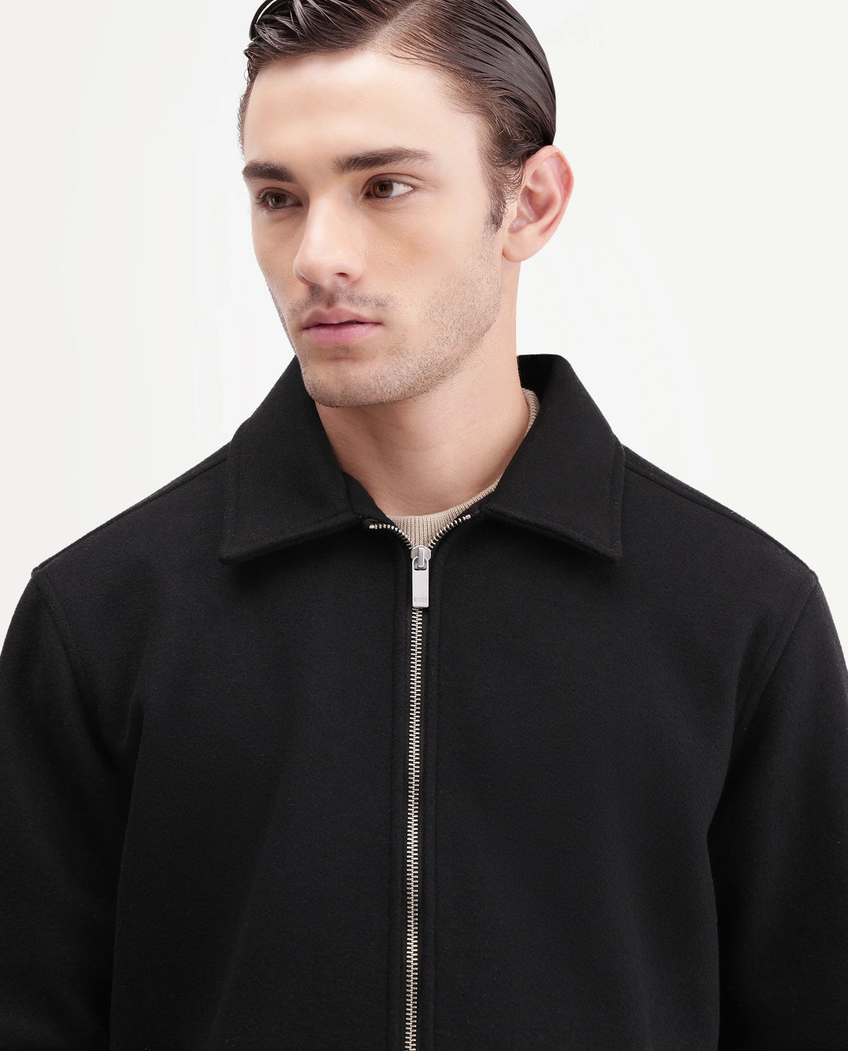 Rare Rabbit Men's Tweeder-26 Black Polyester Spread Collar Regular Plain Jacket
