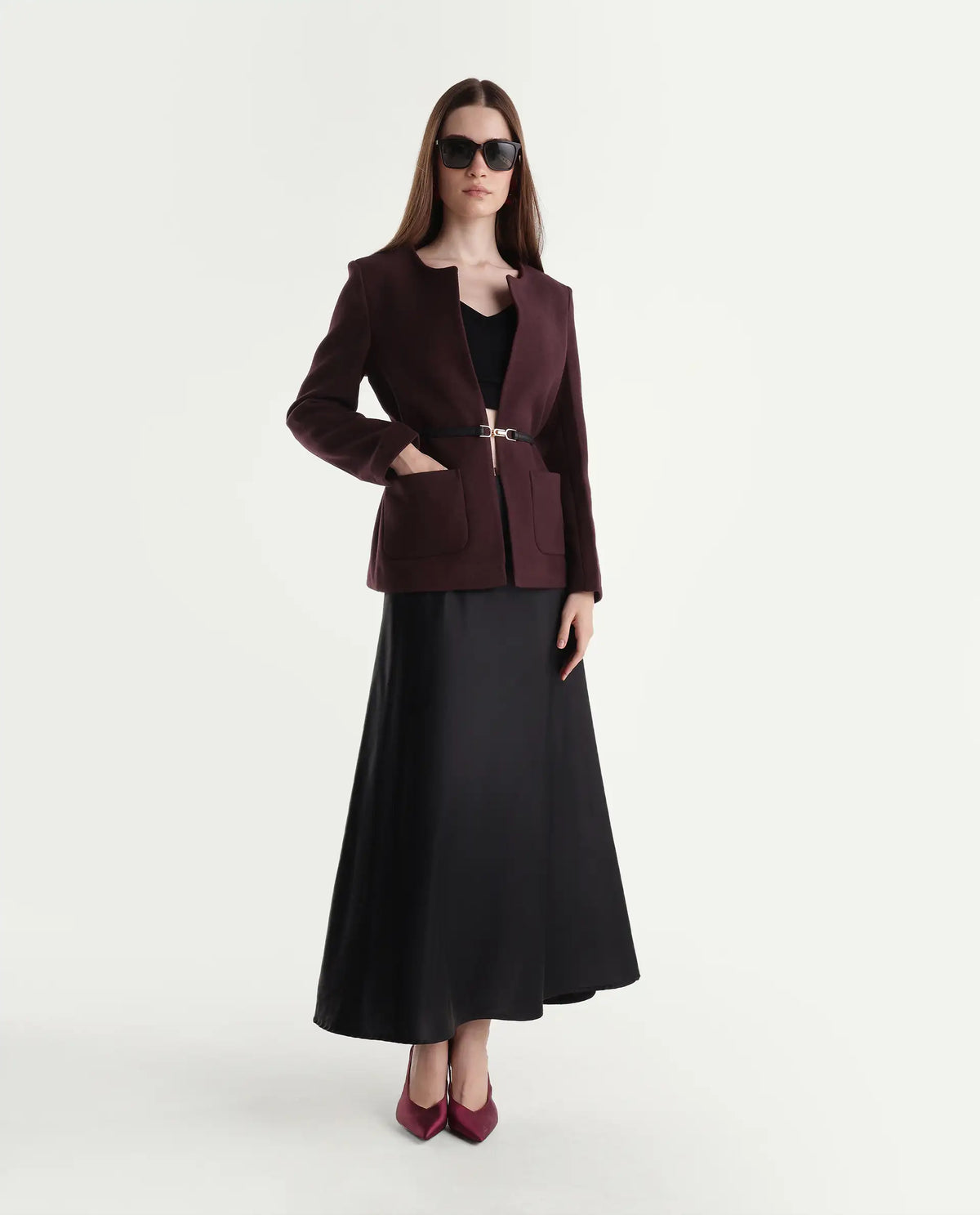 Rareism Women's Nexmaraw26 Dark Maroon Polyester Crew Neck Regular Plain Jacket