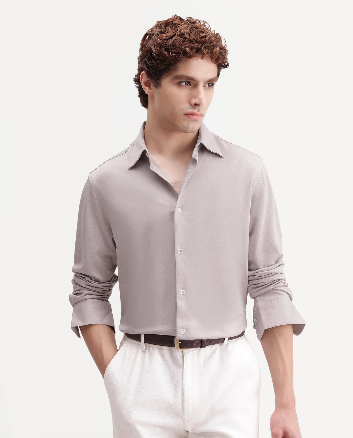 Rare Rabbit Men's Bogi-26 Light Pink Cotton Blend Spread Collar Regular Plain Shirt