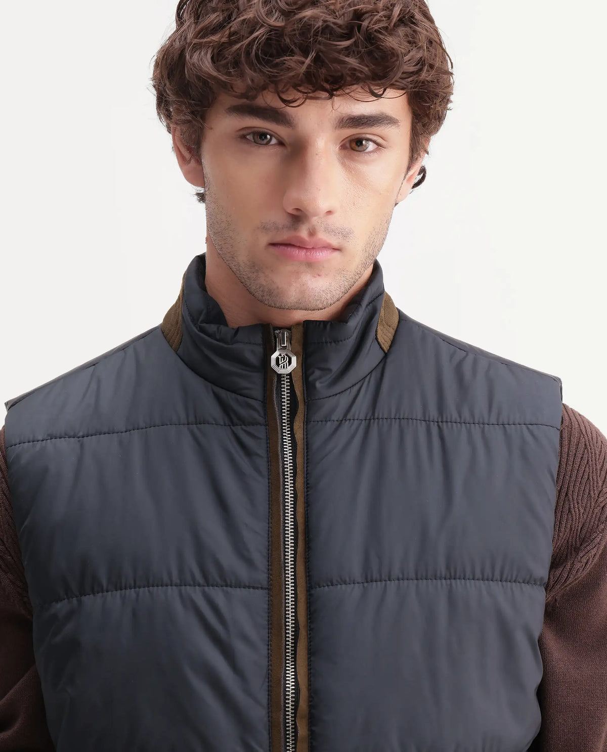 Rare Rabbit Men's Ravo Navy Cotton High Neck Regular Plain Jacket