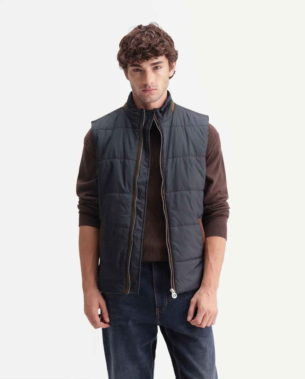 Rare Rabbit Men's Ravo Navy Cotton High Neck Regular Plain Jacket