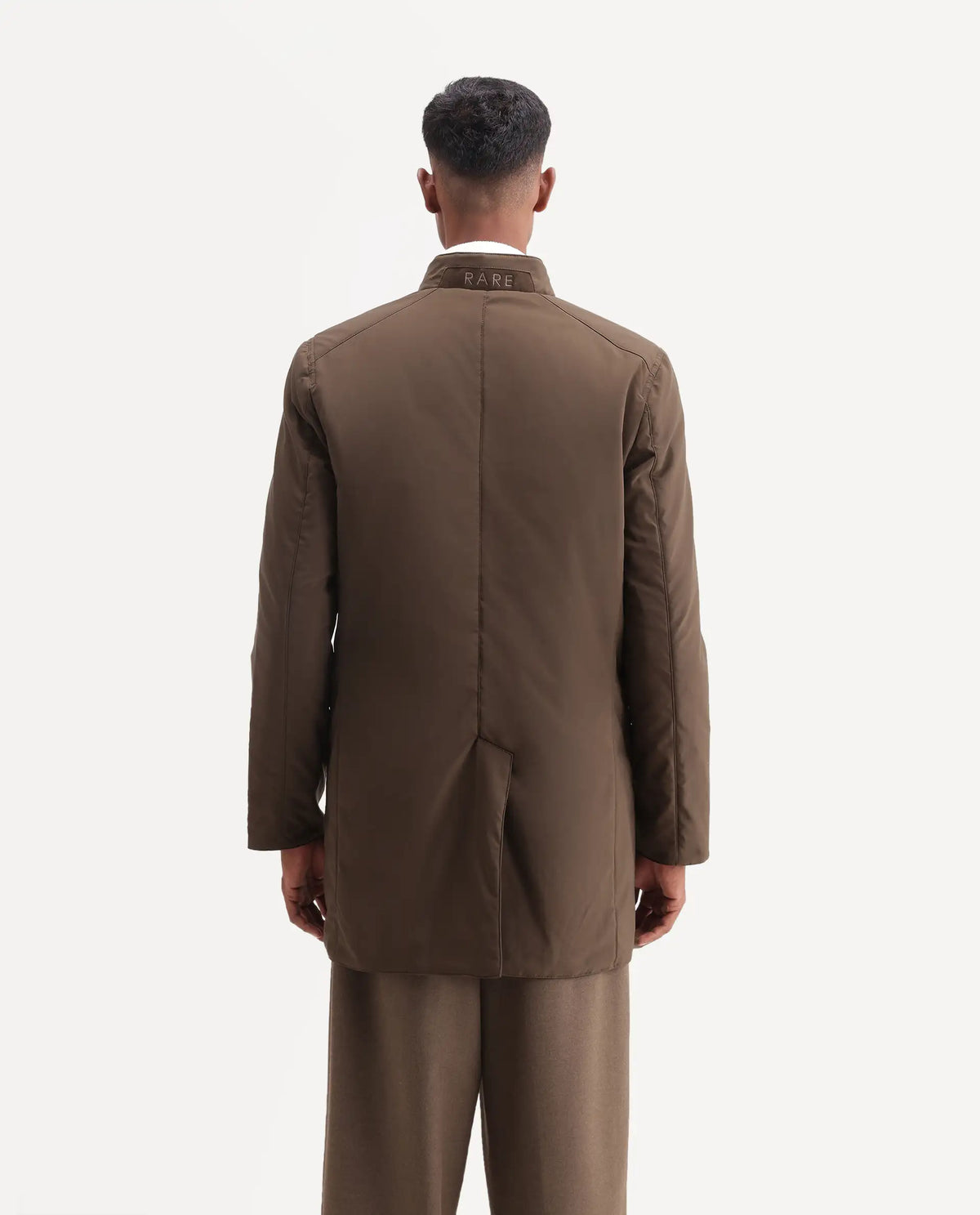 Rare Rabbit Men's Fley Brown Cotton High Neck Regular Plain Jacket