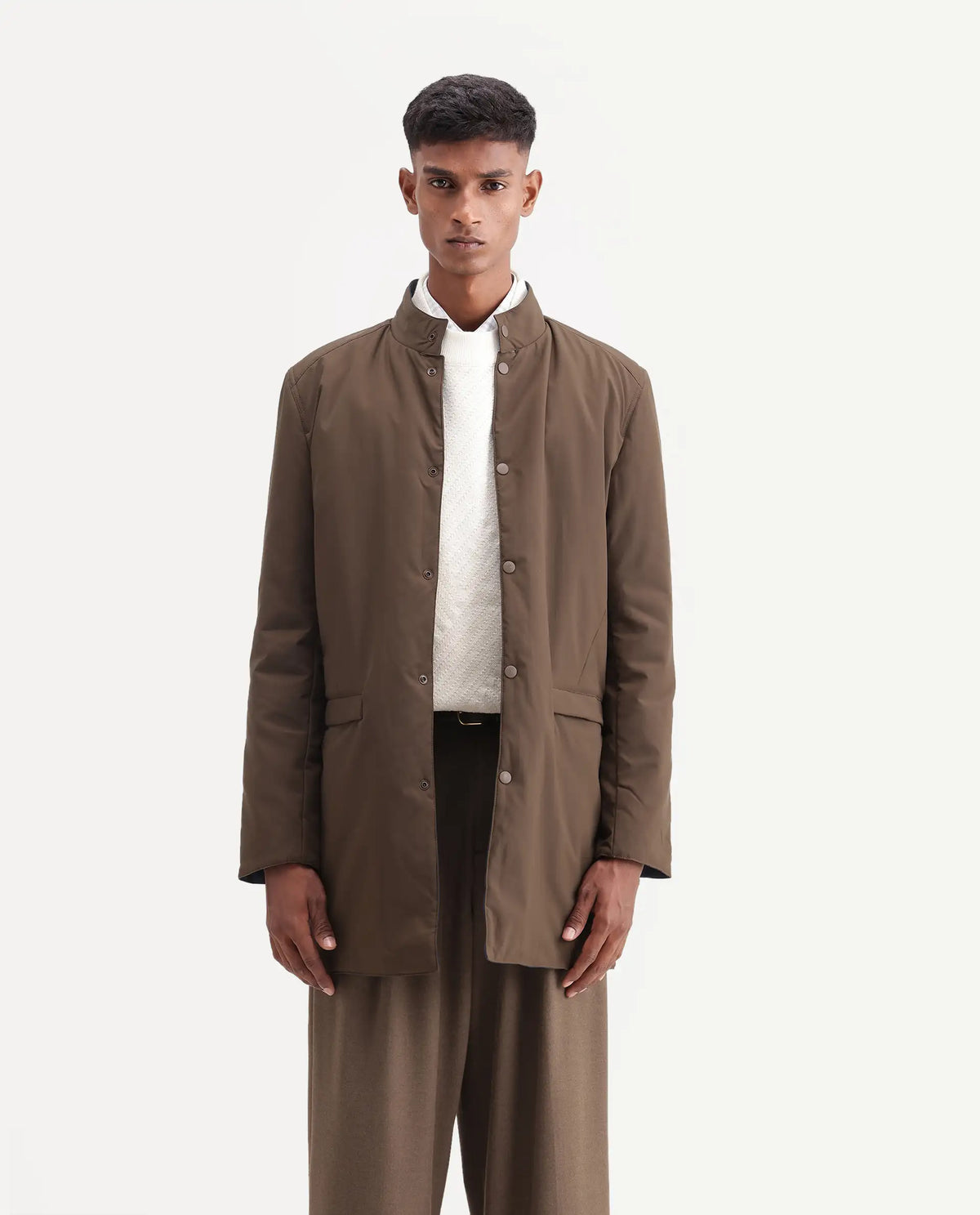 Rare Rabbit Men's Fley Brown Cotton High Neck Regular Plain Jacket