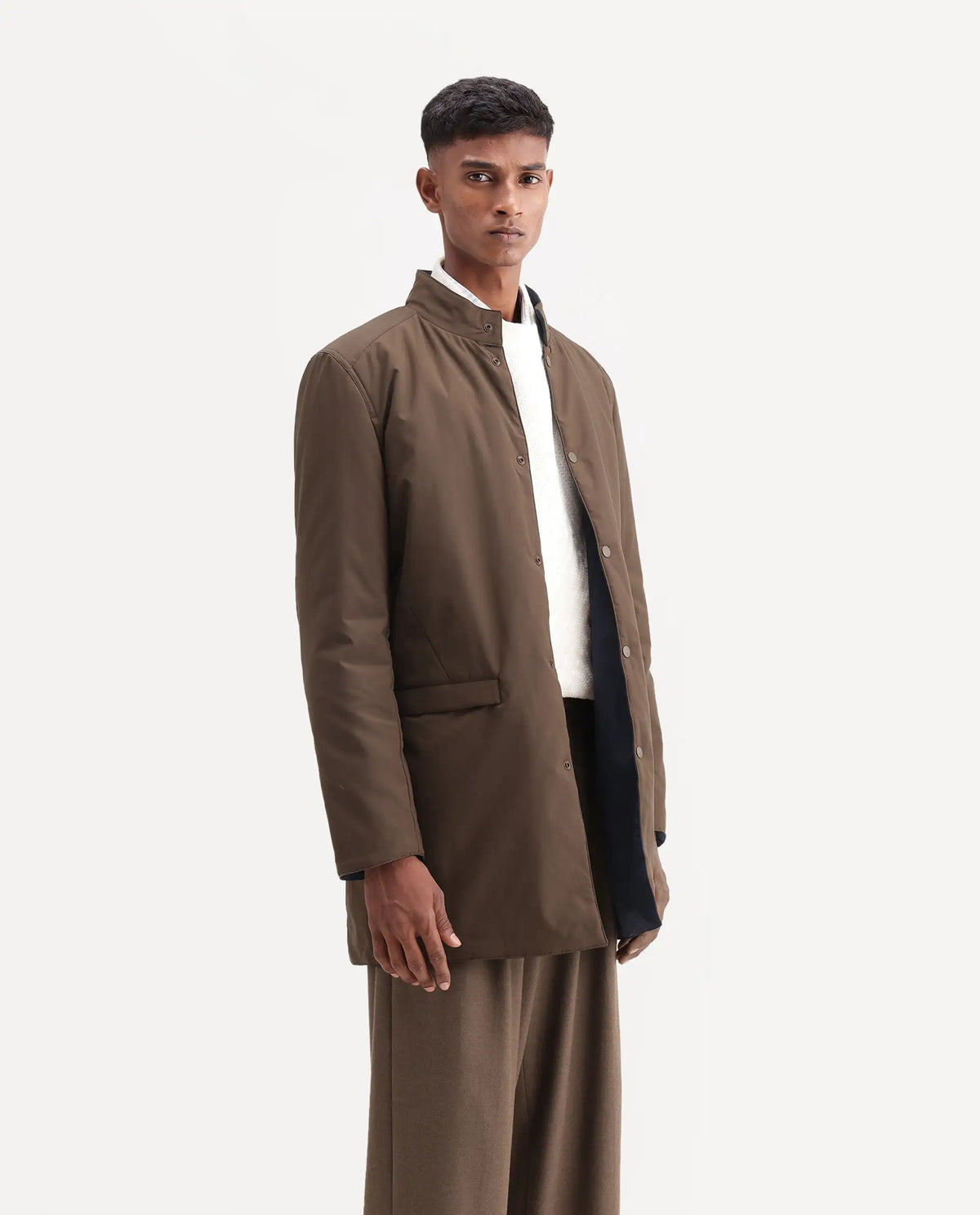 Rare Rabbit Men's Fley Brown Cotton High Neck Regular Plain Jacket