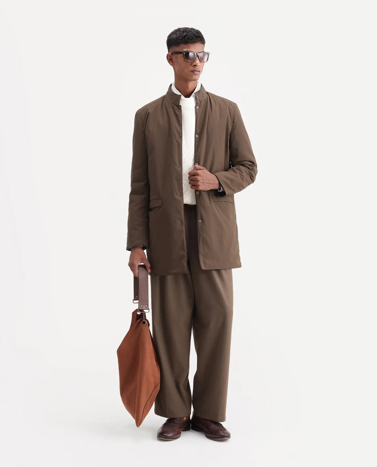 Rare Rabbit Men's Fley Brown Cotton High Neck Regular Plain Jacket